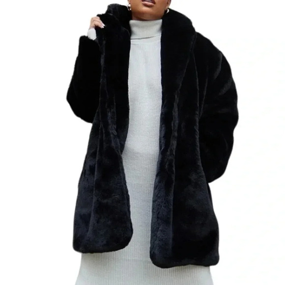 Pretty LITTLE THING ladies size 10 faux fur coat. NWT’s. Warm. Black. - Picture 3 of 14